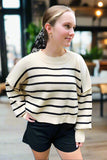 Autumn Breeze Black Stripe Crop Sweater