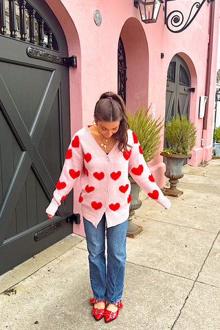 Long Light Pink Heart Cardigan